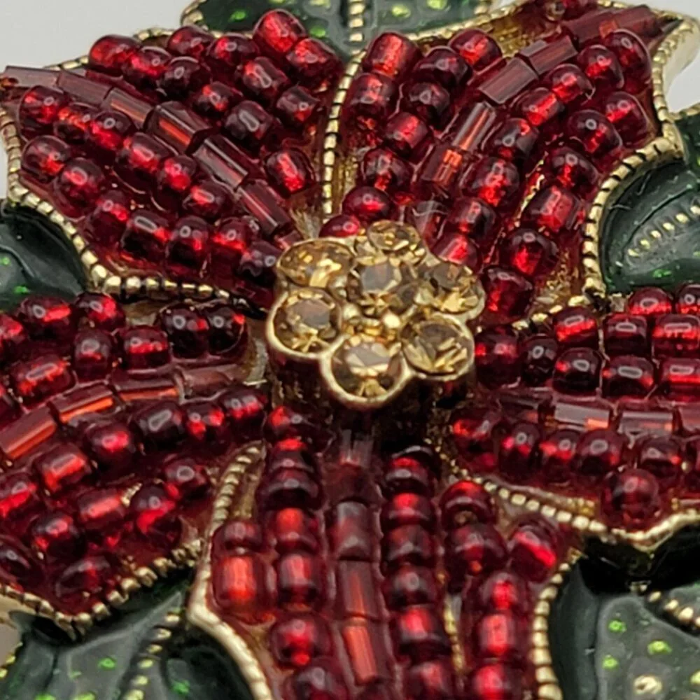 Vtg. Liz Claiborne LC Crystal Poinsettia Brooch 2